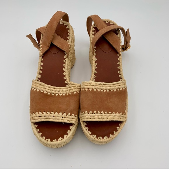 Tory Burch Adrianne Suede Sandals Espadrille Women Sz 10 Platform Tan Brown Boho - Picture 4 of 11